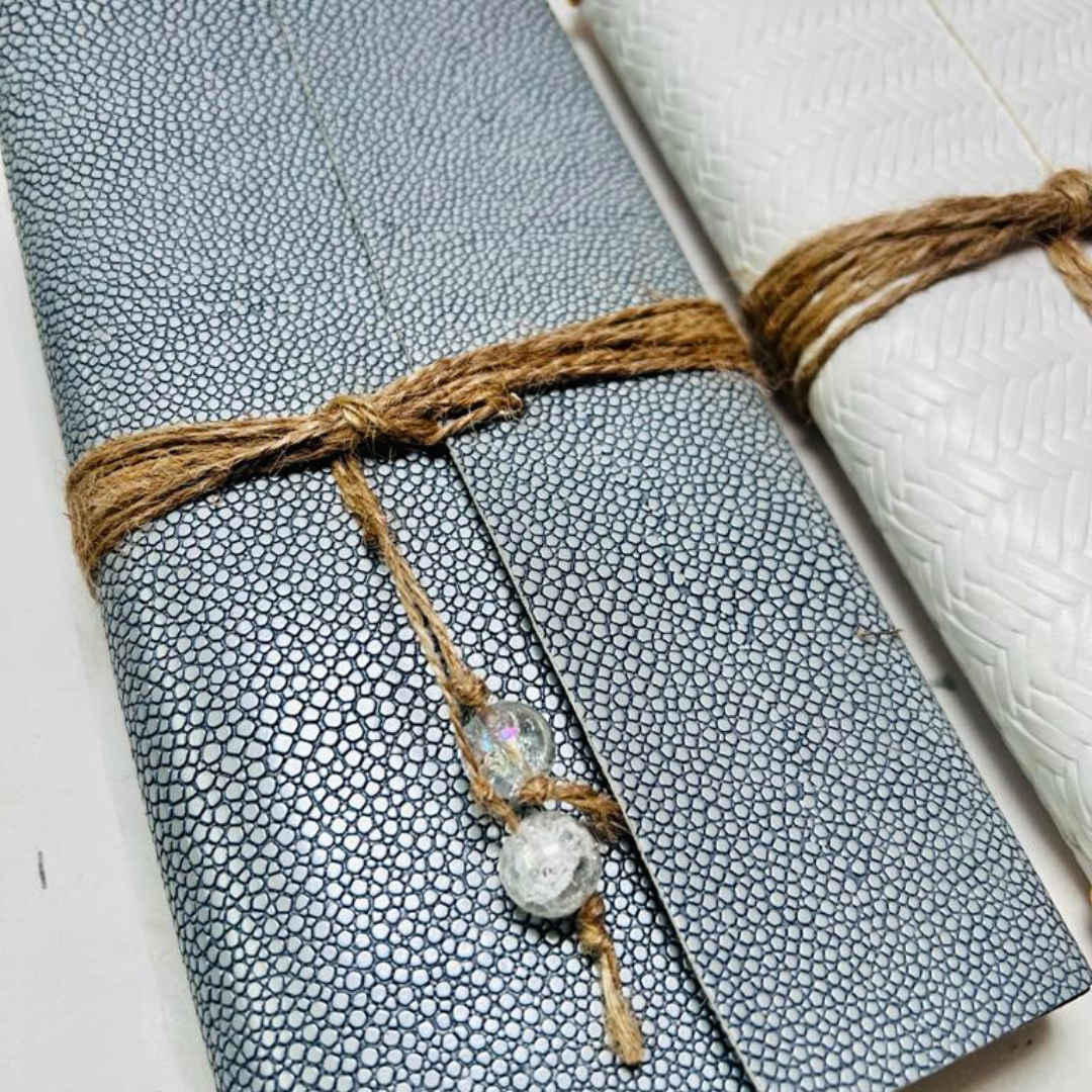 Wrap Around Faux Leather Travelers Notebook (Grey/White) - Hustle & Purpose NYC