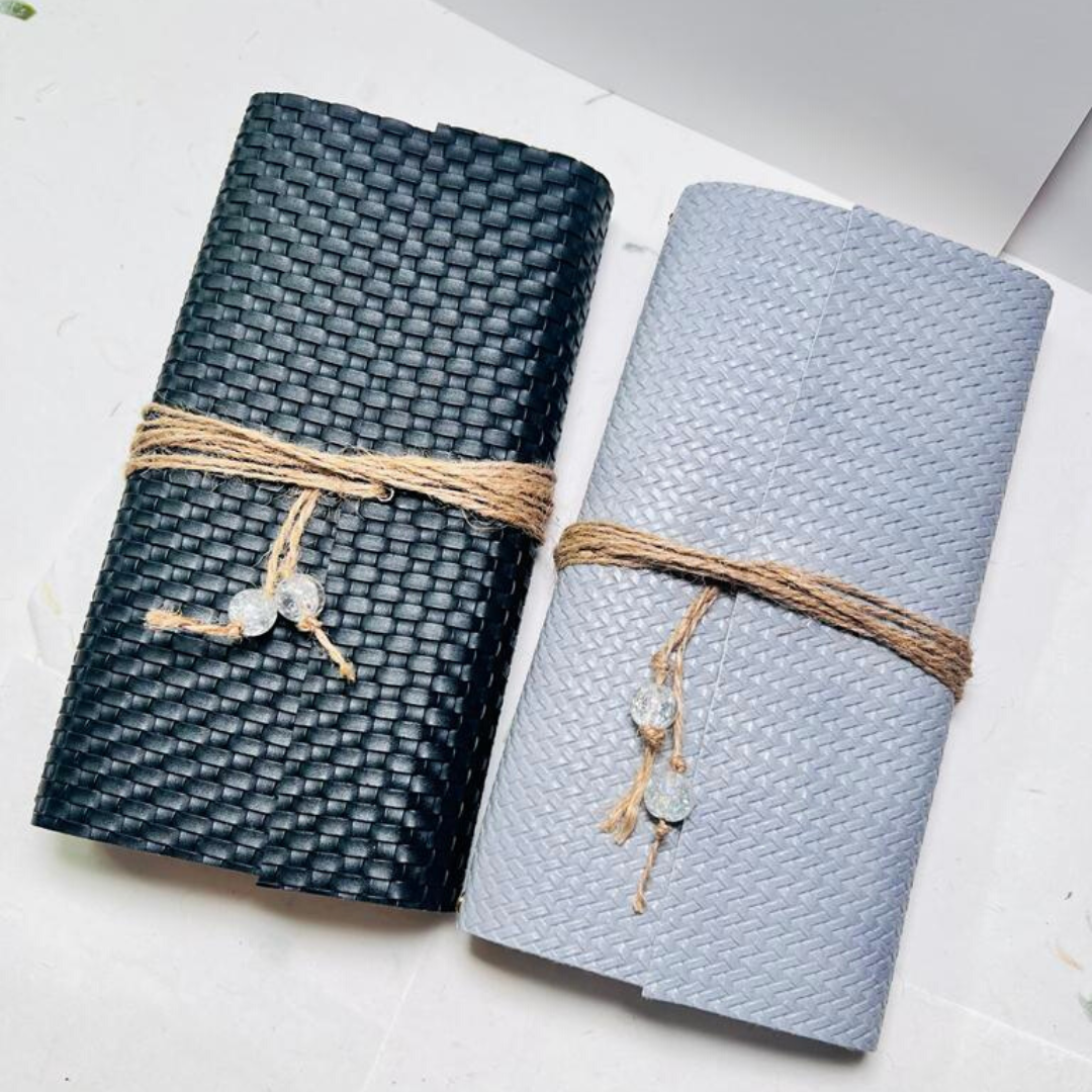Wrap Around Faux Leather Travelers Notebook (Black/Grey) - Hustle & Purpose NYC