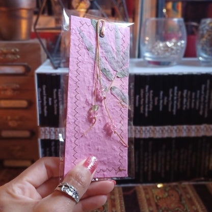 Handmade Paper Bookmarks with Stitched Edges, Pressed Flowers and Leaves