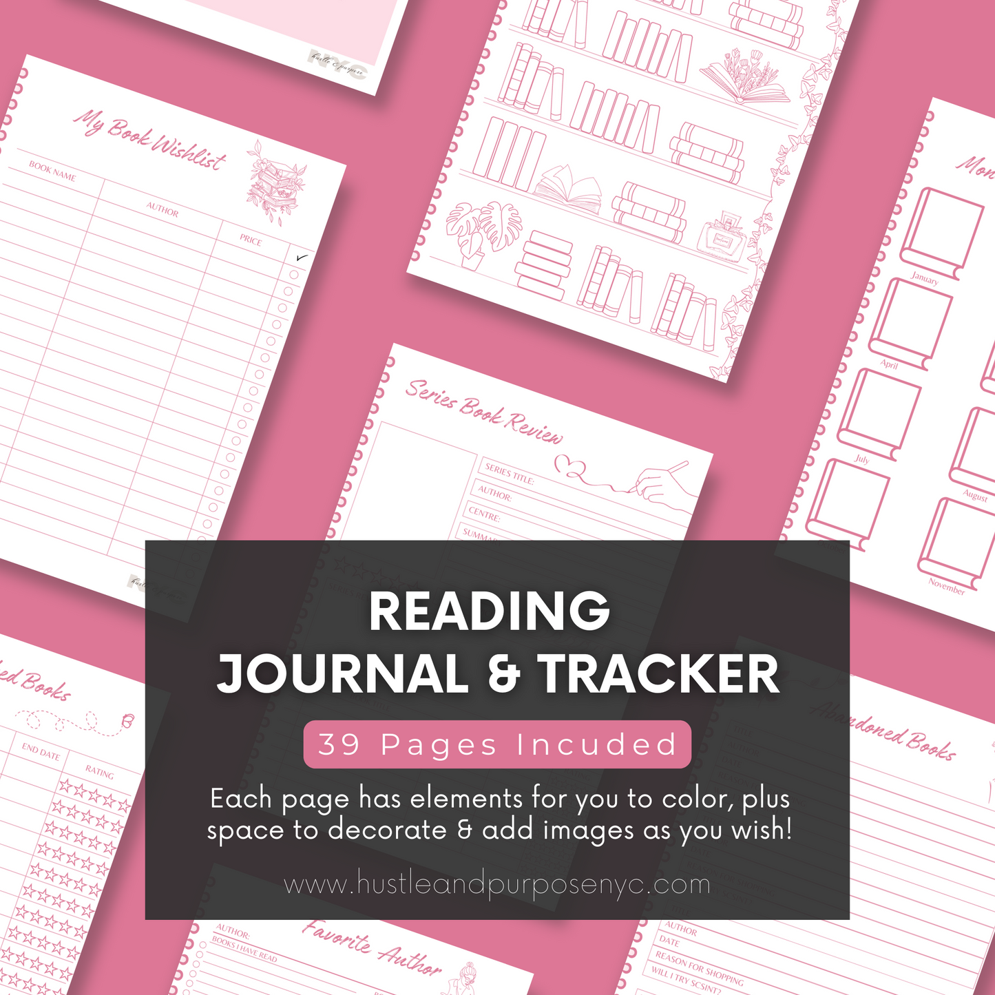39-Page Reading Journal and Tracker Bundle - Pink Theme