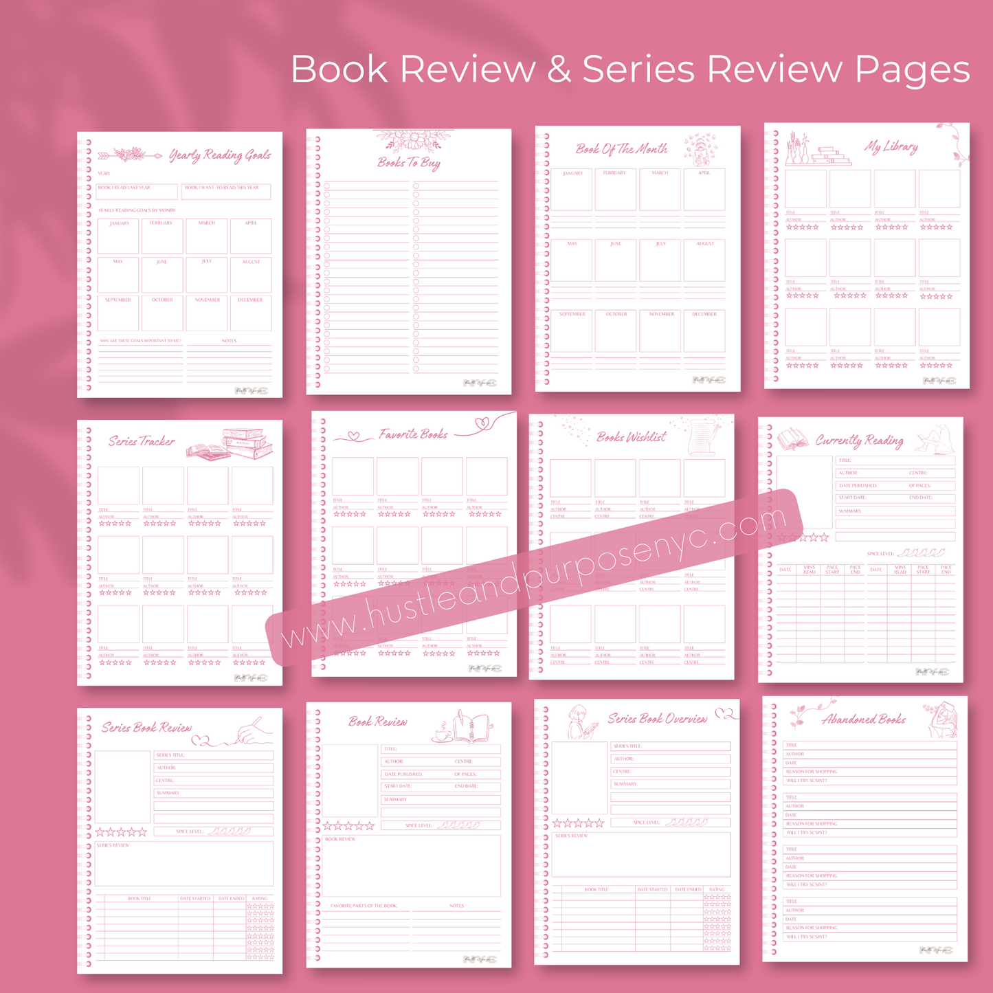 39-Page Reading Journal and Tracker Bundle - Pink Theme