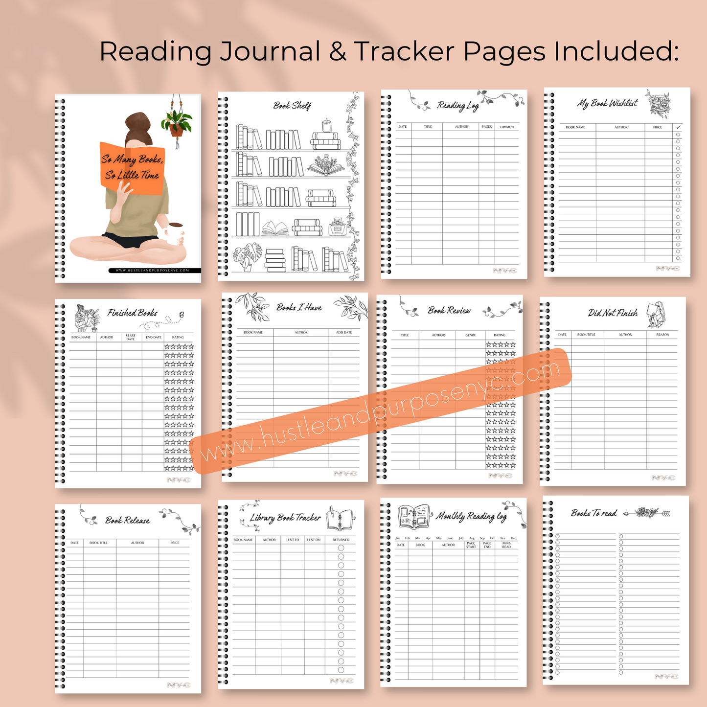 39-Page Reading Journal and Tracker Bundle - Black and White Theme