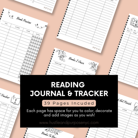 39-Page Reading Journal and Tracker Bundle - Black and White Theme