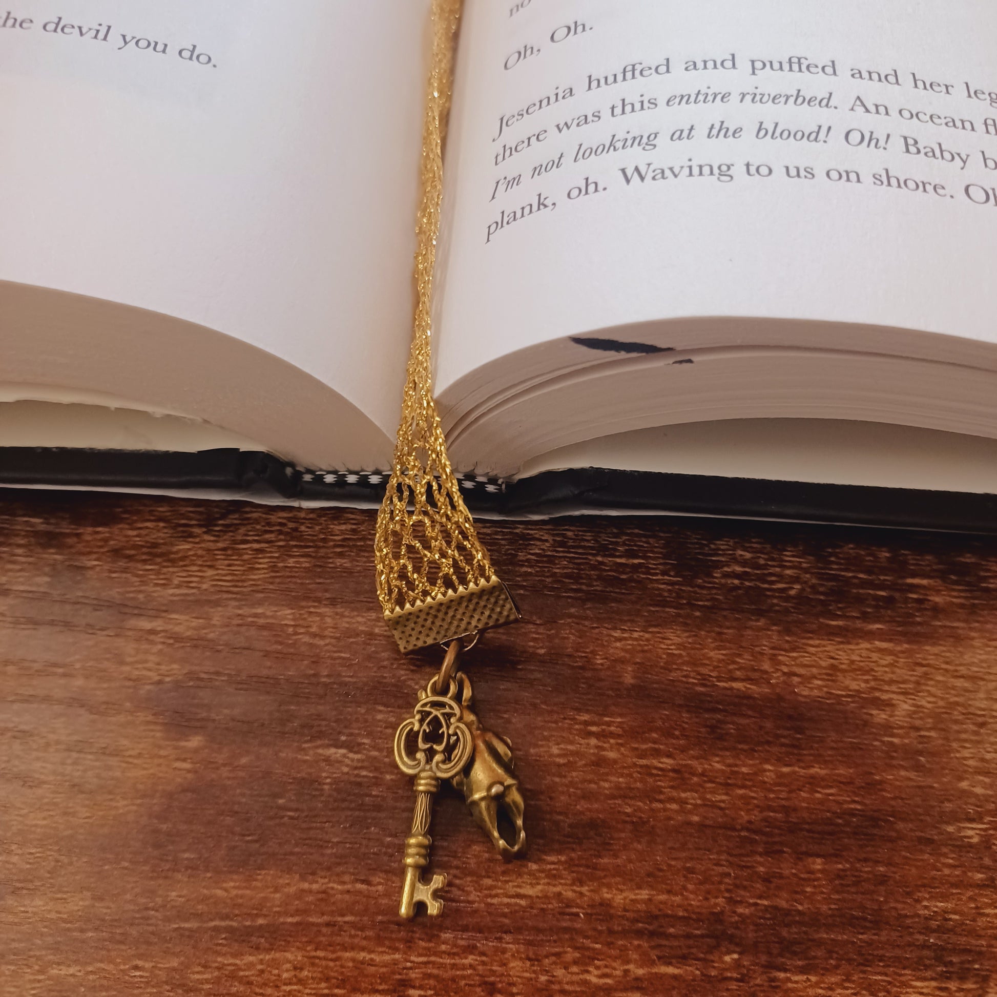Gold Vintage Bookmark with beads - alice in wonderland theme bookmark